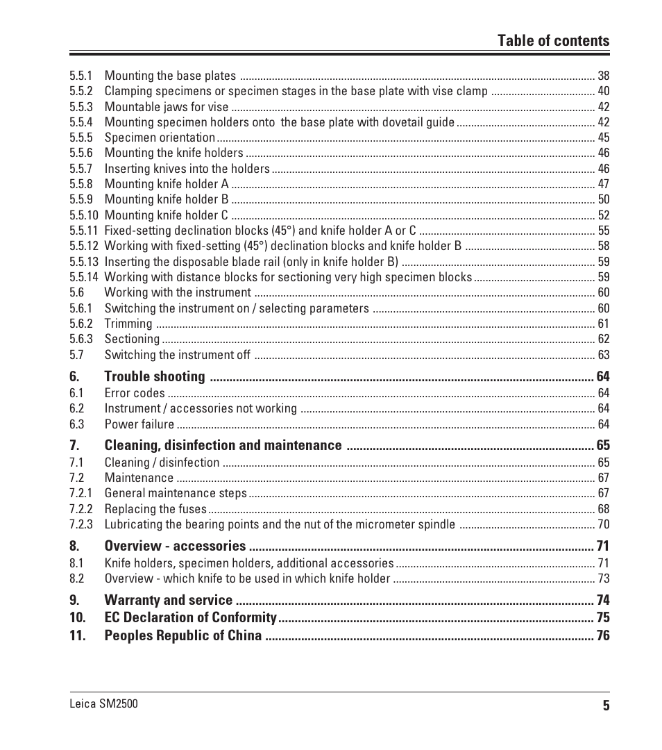 Leica Biosystems SM2500 User Manual | Page 5 / 76