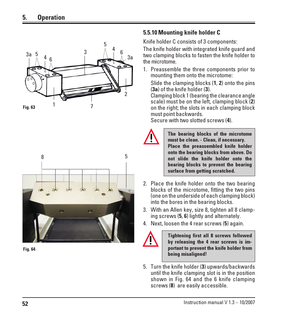 10 mounting knife holder c, Operation | Leica Biosystems SM2500 User Manual | Page 52 / 76