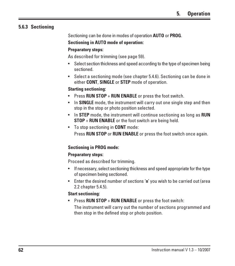 3 sectioning, Sectioning, Operation | Leica Biosystems SM2500 User Manual | Page 62 / 76