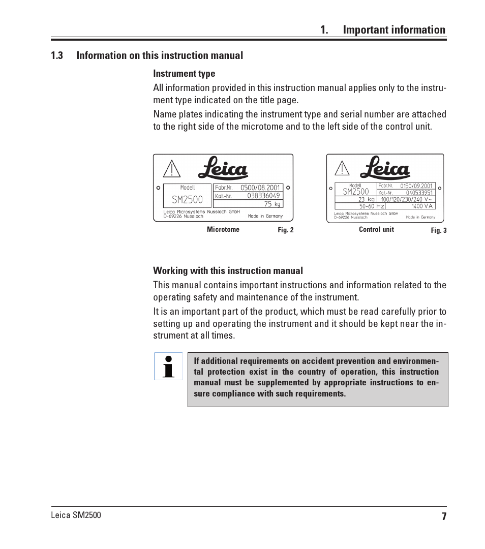 3 information on this instruction manual, Information on this instruction manual, Important information | Leica Biosystems SM2500 User Manual | Page 7 / 76