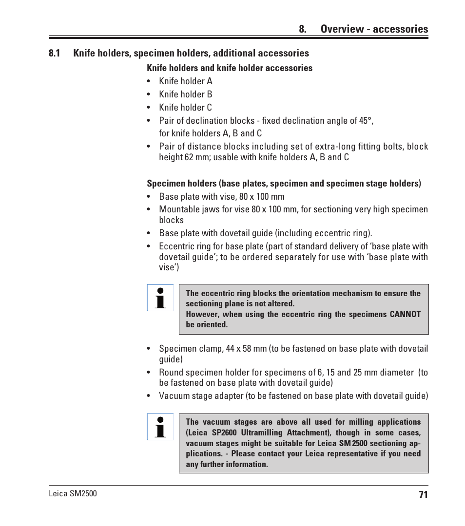 Overview - accessories | Leica Biosystems SM2500 User Manual | Page 71 / 76