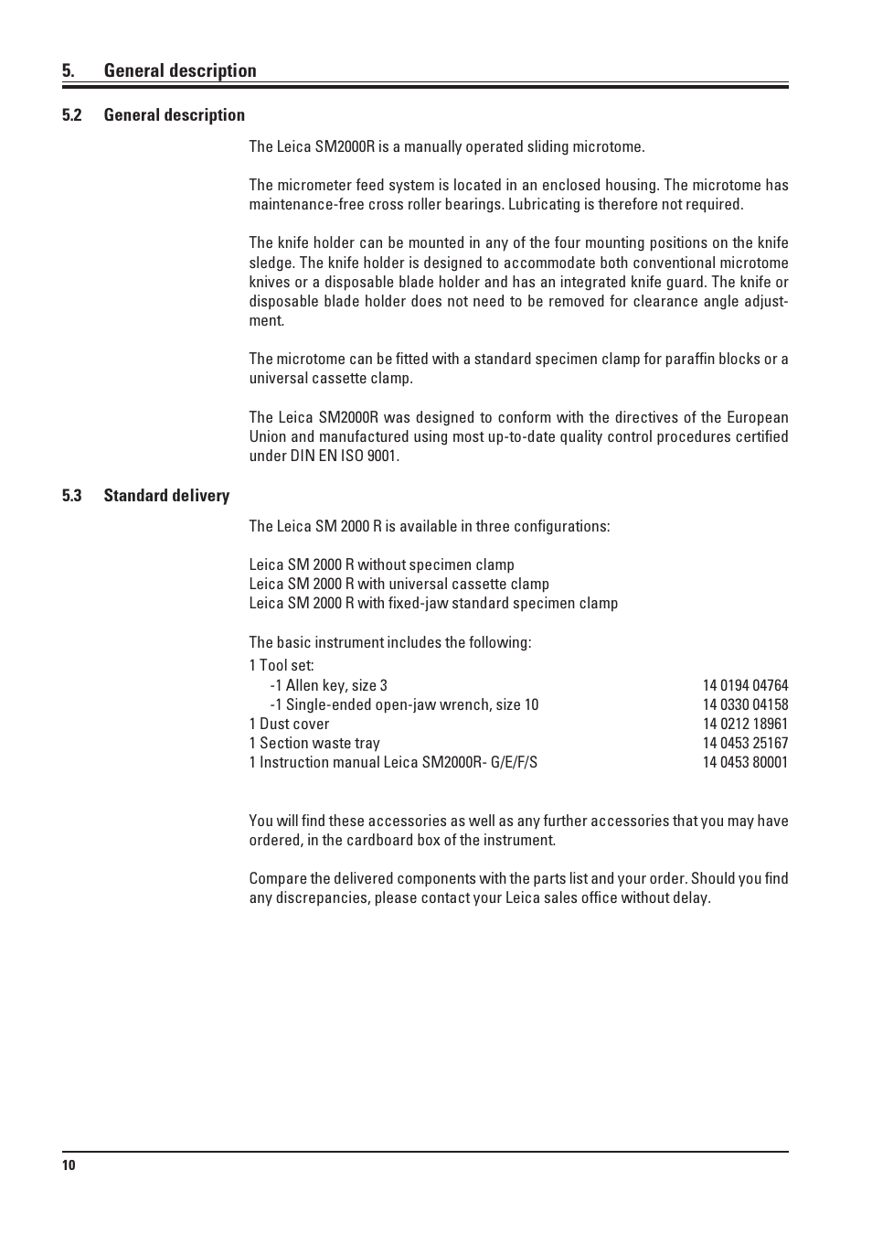 2 general description, 3 standard delivery, General description | Standard delivery | Leica Biosystems SM2000R User Manual | Page 10 / 22