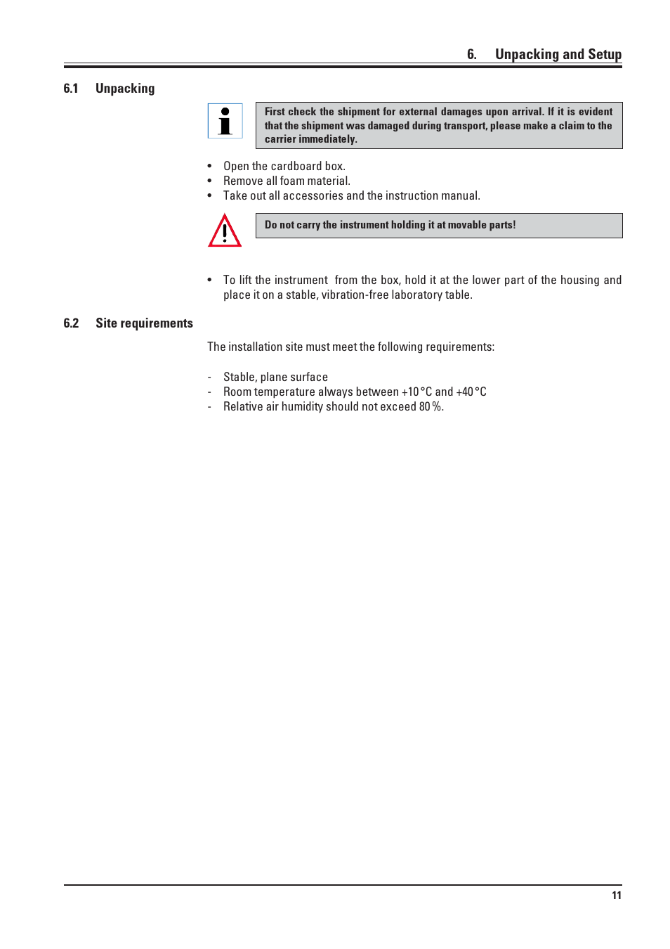 Unpacking and setup, 1 unpacking, 2 site requirements | Unpacking, Site requirements | Leica Biosystems SM2000R User Manual | Page 11 / 22