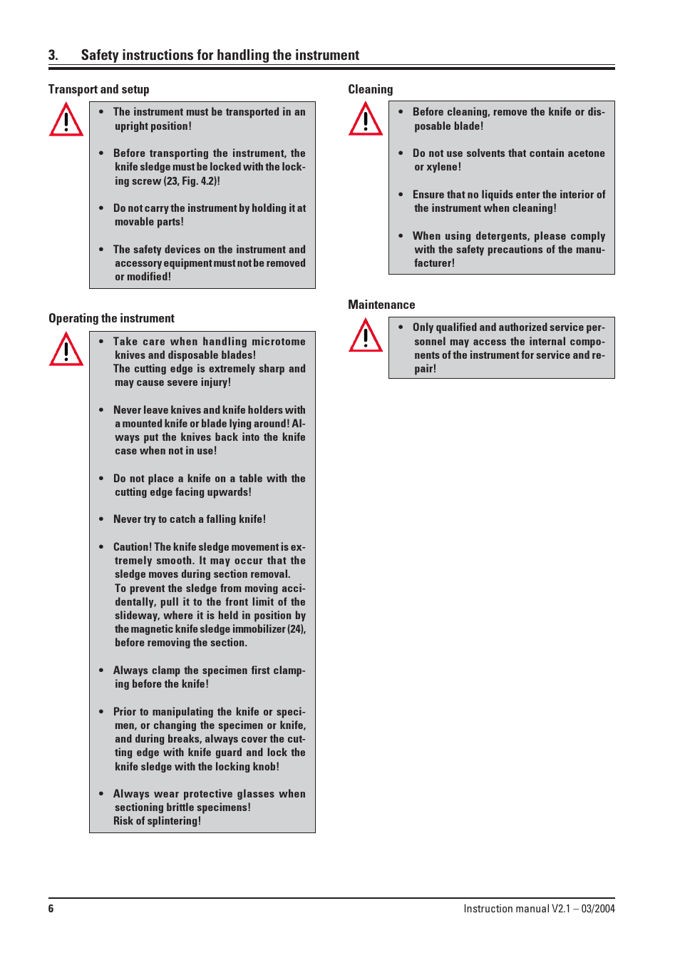 Safety instructions for handling the instrument | Leica Biosystems SM2000R User Manual | Page 6 / 22