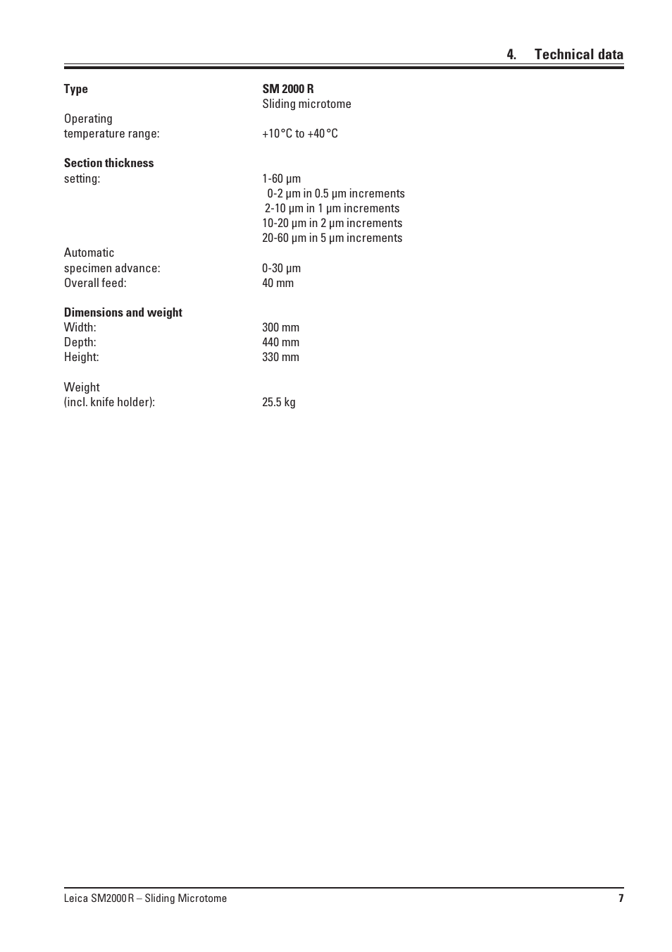 Technical data | Leica Biosystems SM2000R User Manual | Page 7 / 22