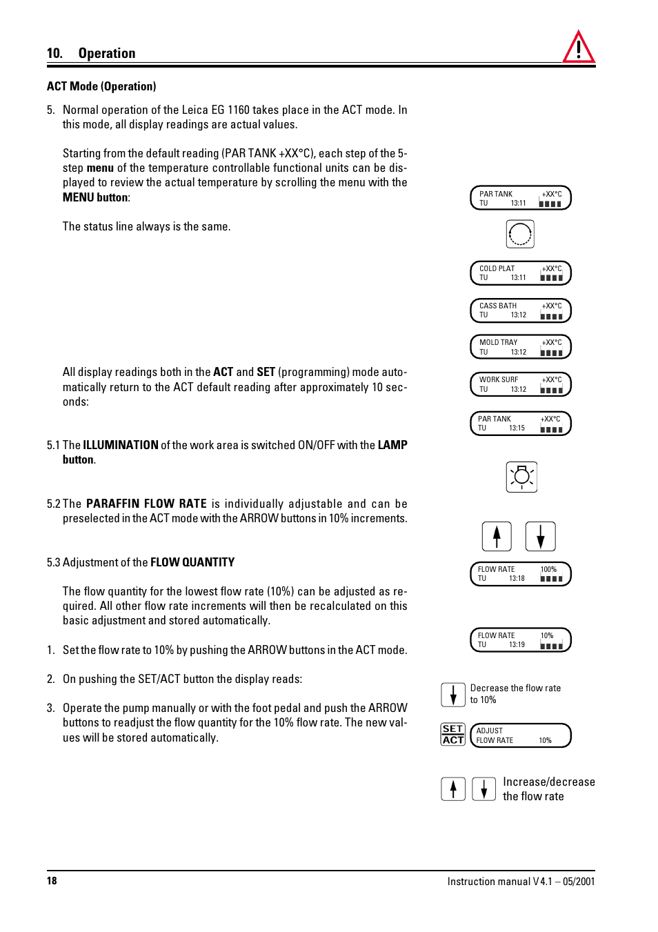 Operation, Increase/decrease the flow rate | Leica Biosystems EG1160 User Manual | Page 18 / 32