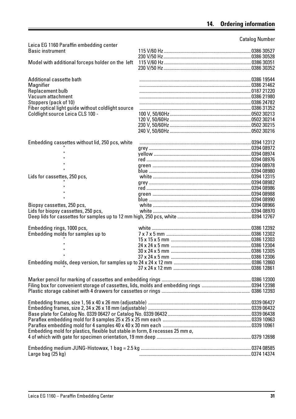 Ordering information | Leica Biosystems EG1160 User Manual | Page 31 / 32