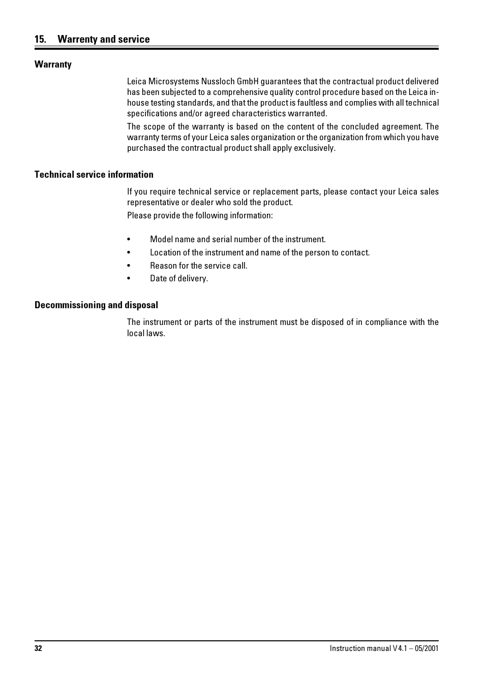 Warrenty and service | Leica Biosystems EG1160 User Manual | Page 32 / 32