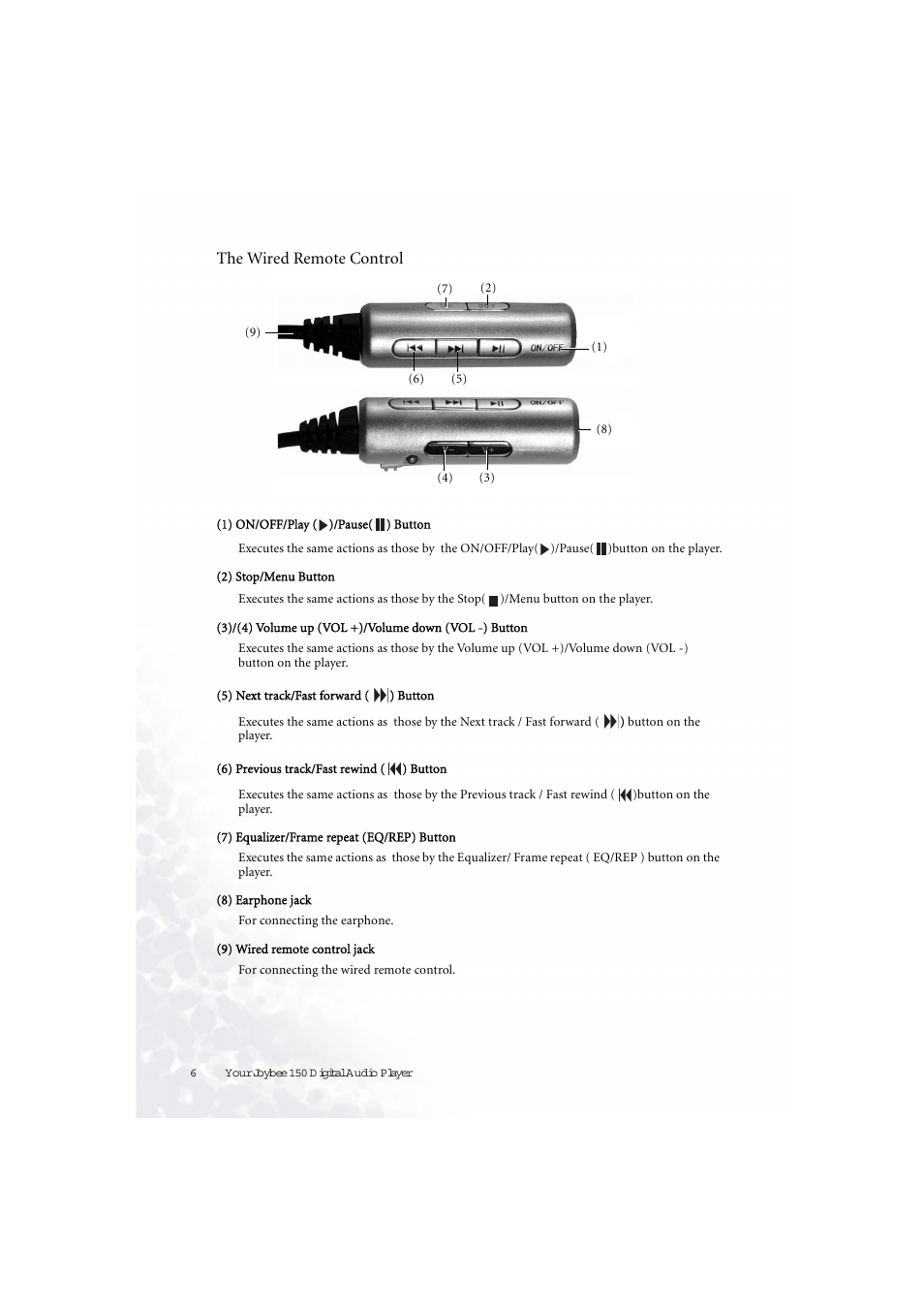 The wired remote control | BenQ Joybee 150 User Manual | Page 10 / 48