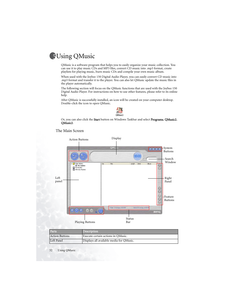 Using qmusic | BenQ Joybee 150 User Manual | Page 36 / 48