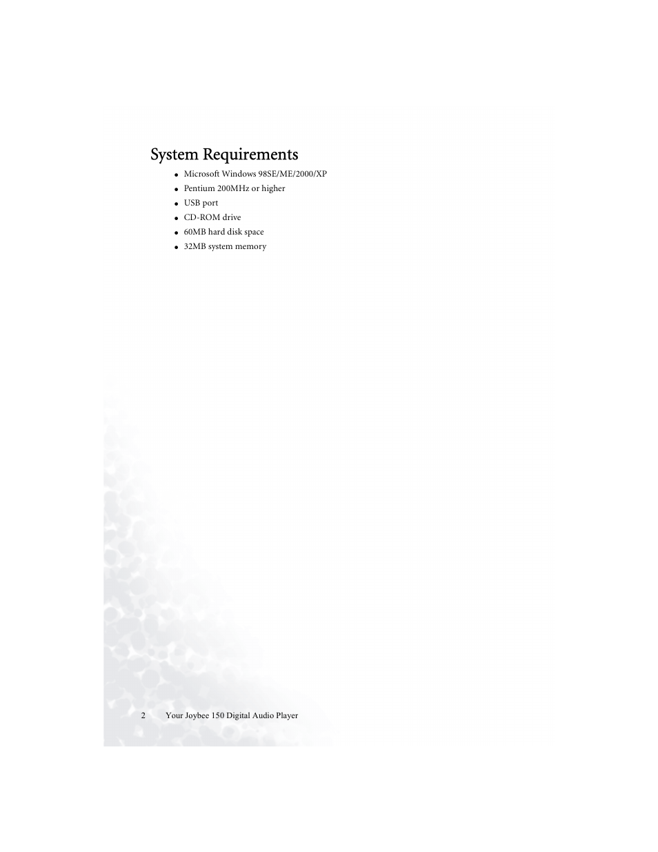 System requirements | BenQ Joybee 150 User Manual | Page 6 / 48