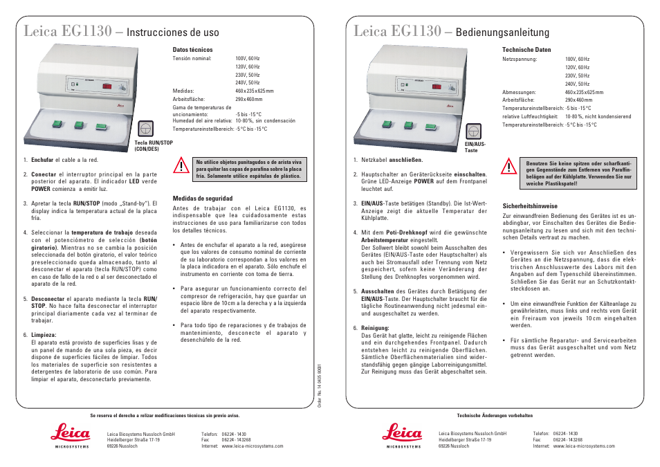 Leica Biosystems EG1130 User Manual | 2 pages