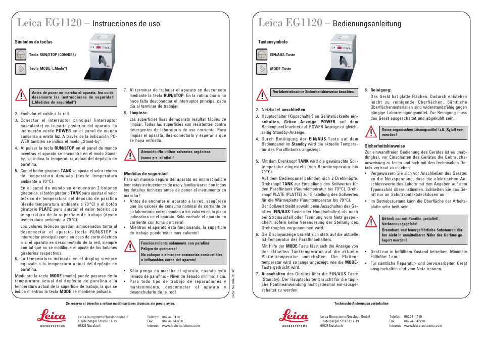 Leica Biosystems EG1120 User Manual | 2 pages