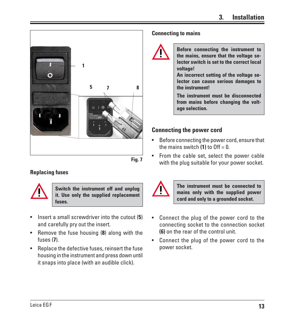 Installation | Leica Biosystems EG F User Manual | Page 13 / 18