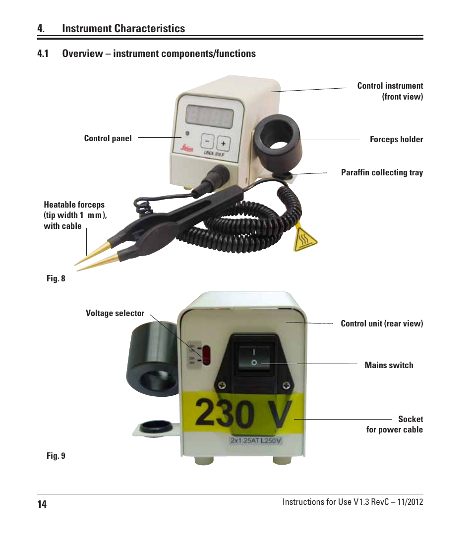 Instrument characteristics, 1 overview – instrument components/functions, Overview – instrument components/functions | Leica Biosystems EG F User Manual | Page 14 / 18