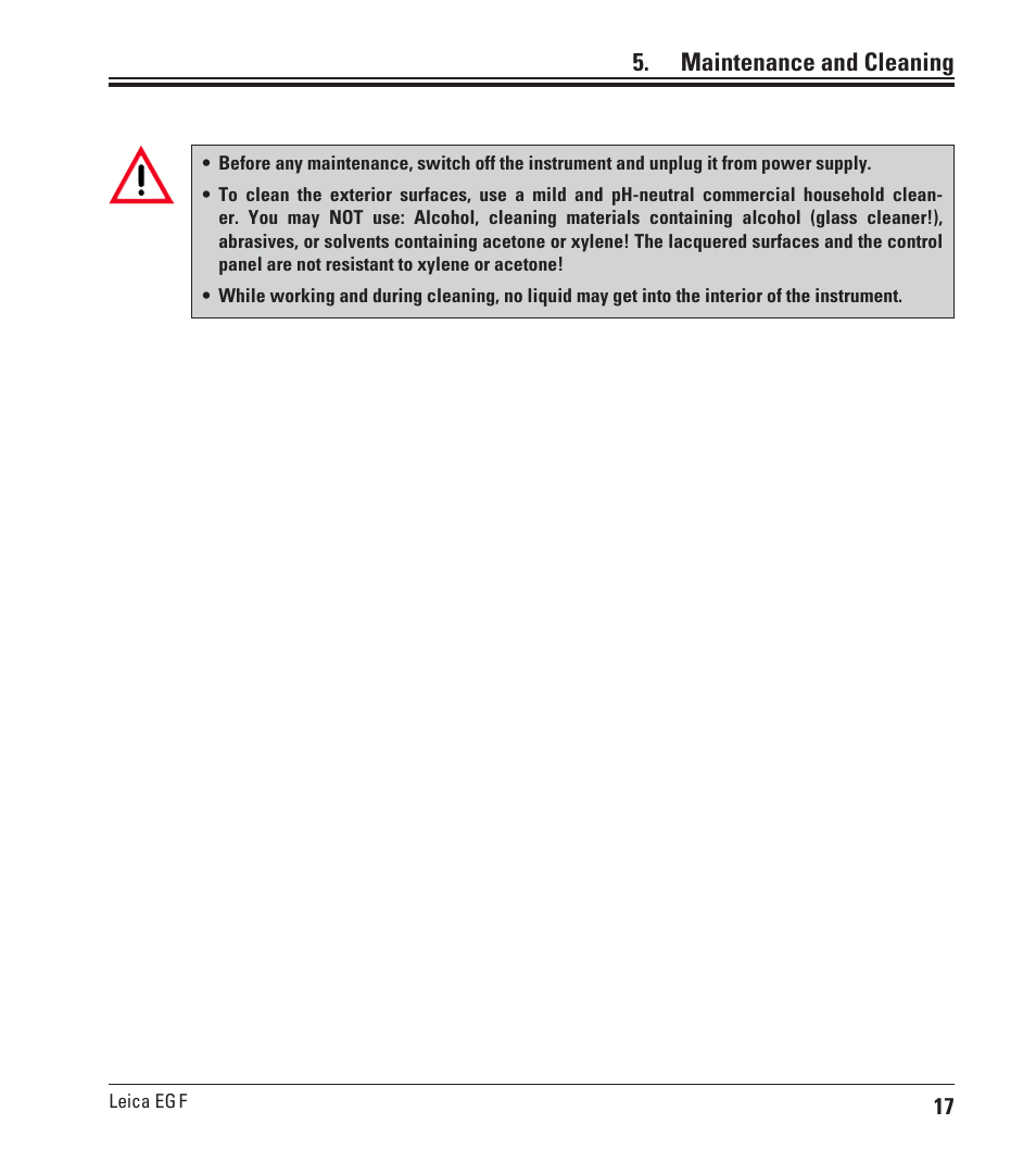 Maintenance and cleaning | Leica Biosystems EG F User Manual | Page 17 / 18