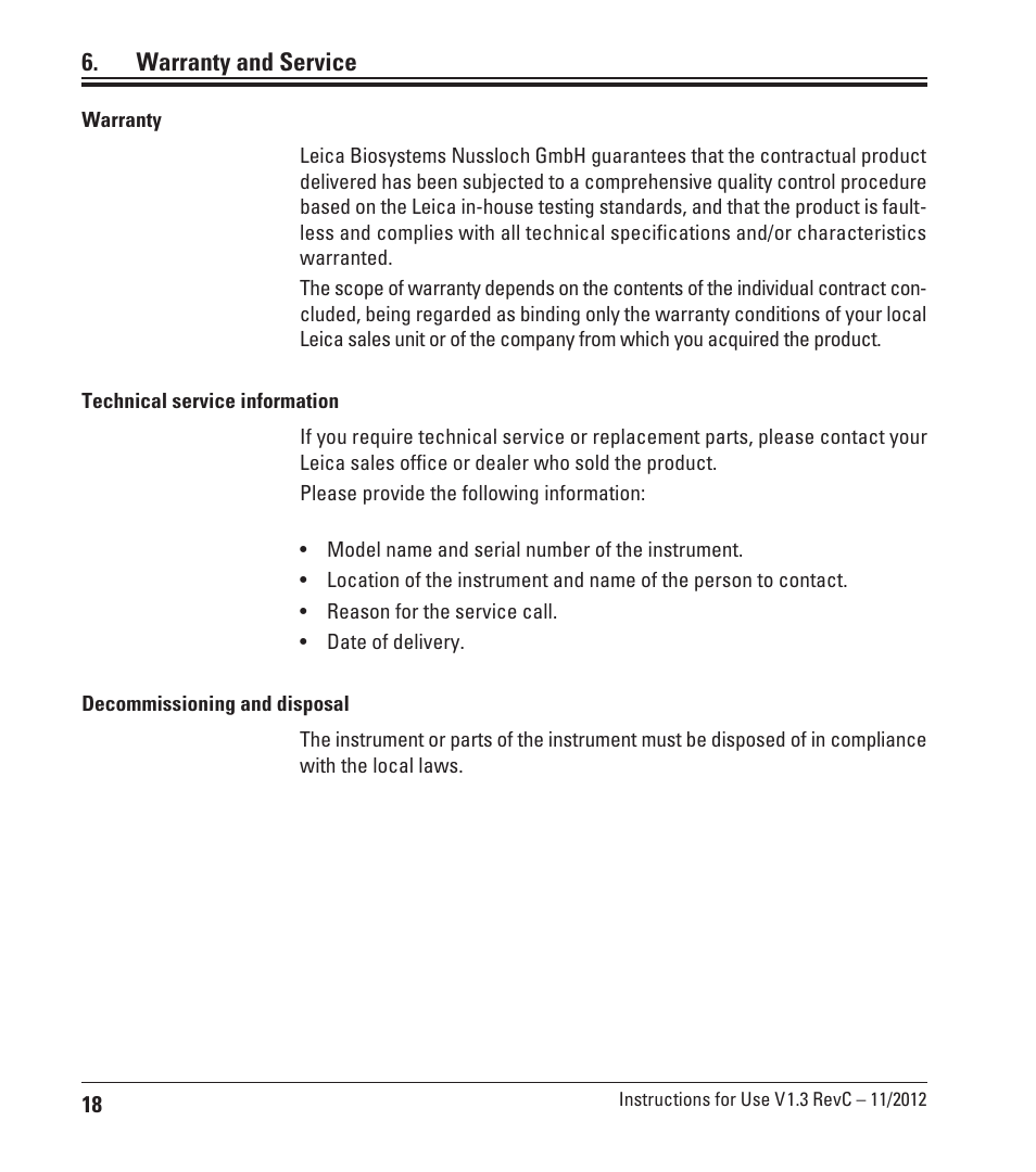Warranty and service | Leica Biosystems EG F User Manual | Page 18 / 18