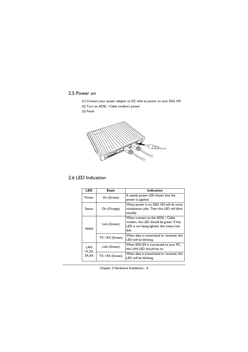 5 power on, 6 led indication | BenQ ESG-103 User Manual | Page 10 / 36