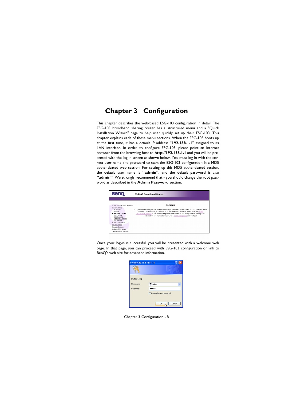Chapter 3 configuration | BenQ ESG-103 User Manual | Page 12 / 36