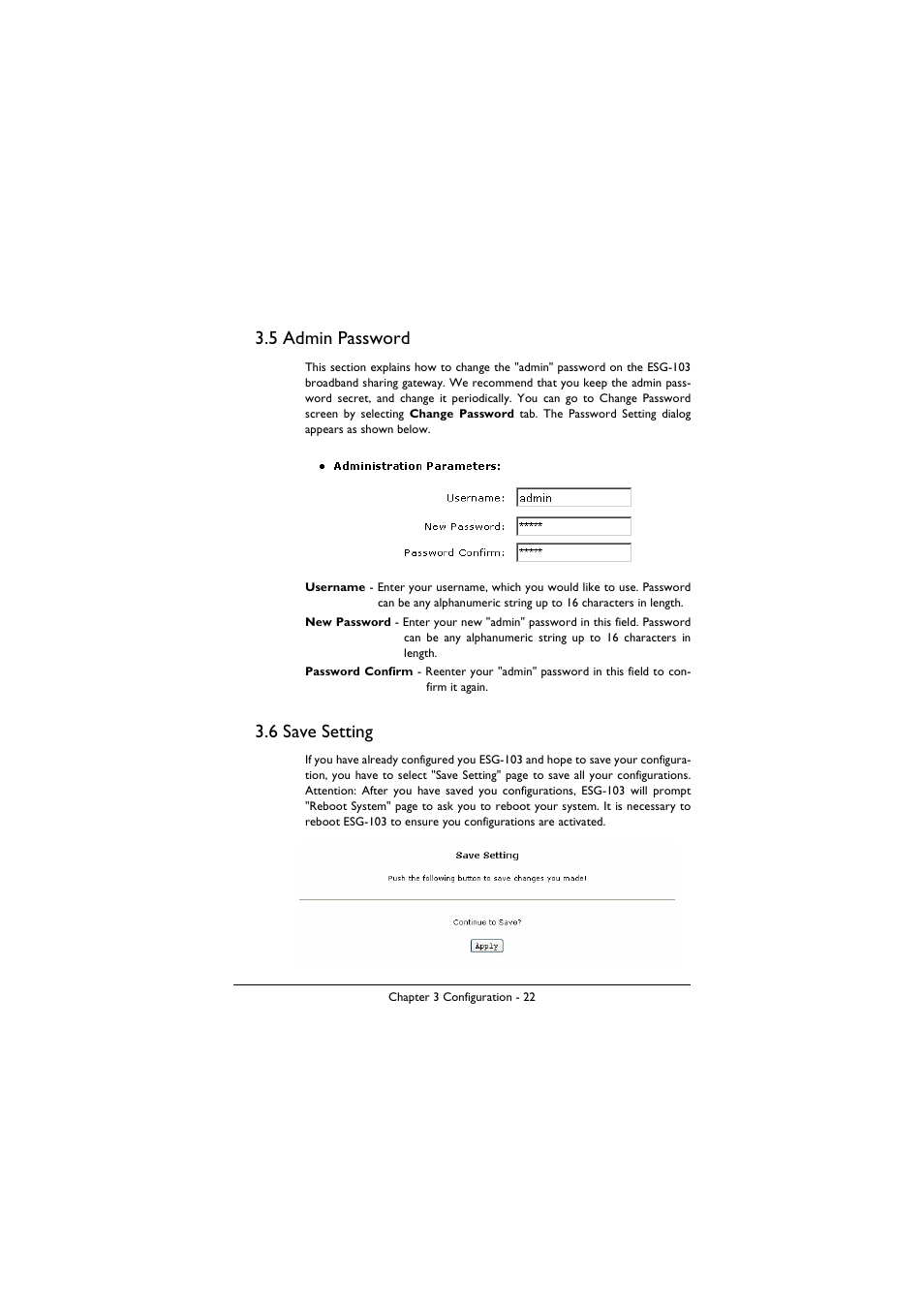 5 admin password, 6 save setting | BenQ ESG-103 User Manual | Page 26 / 36