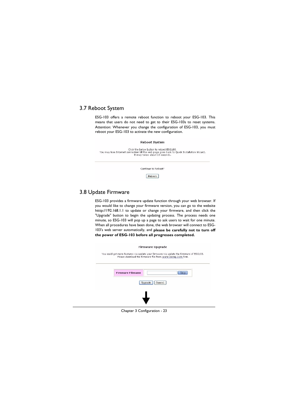 7 reboot system, 8 update firmware | BenQ ESG-103 User Manual | Page 27 / 36