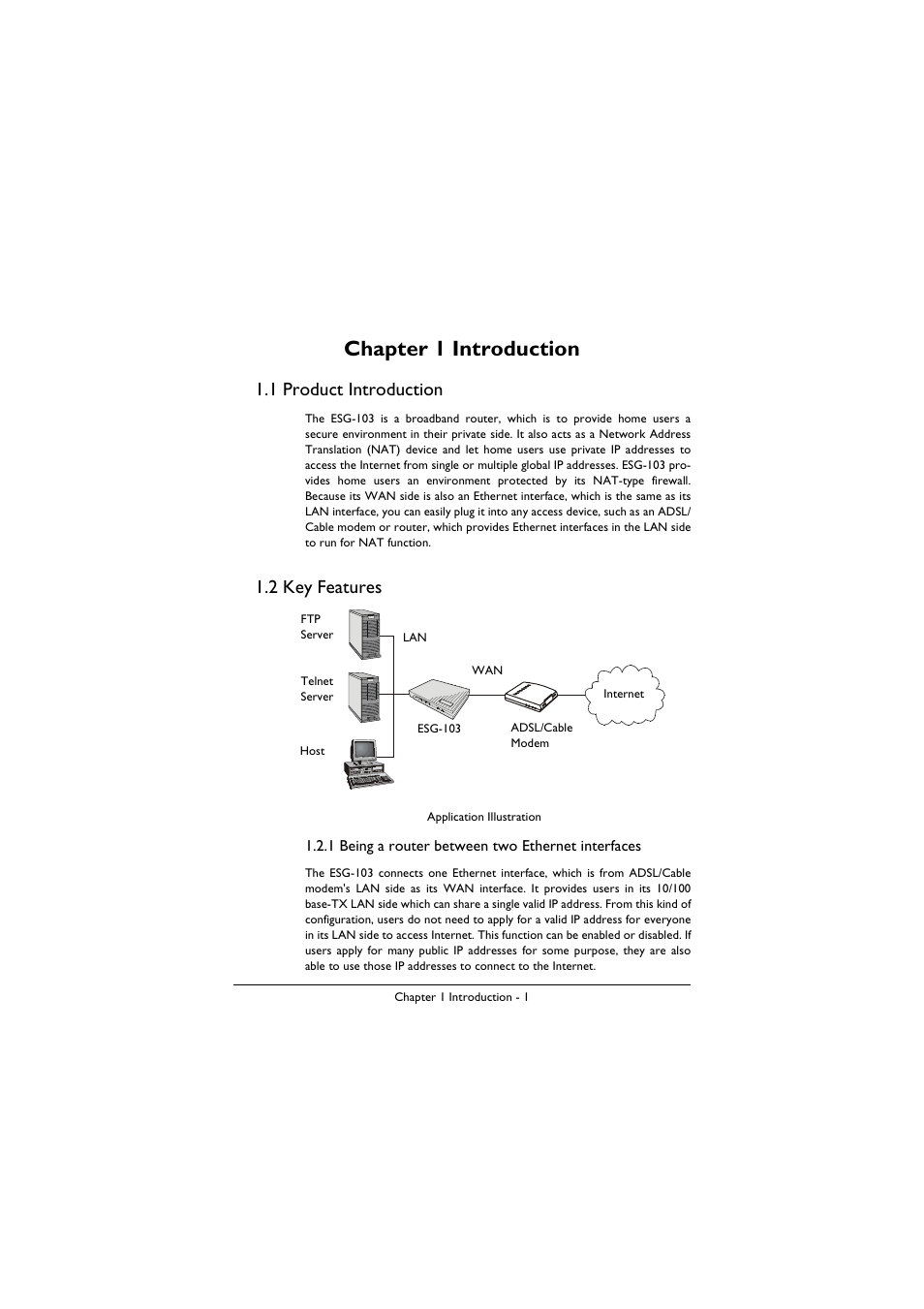 Chapter 1 introduction, 1 product introduction, 2 key features | BenQ ESG-103 User Manual | Page 5 / 36