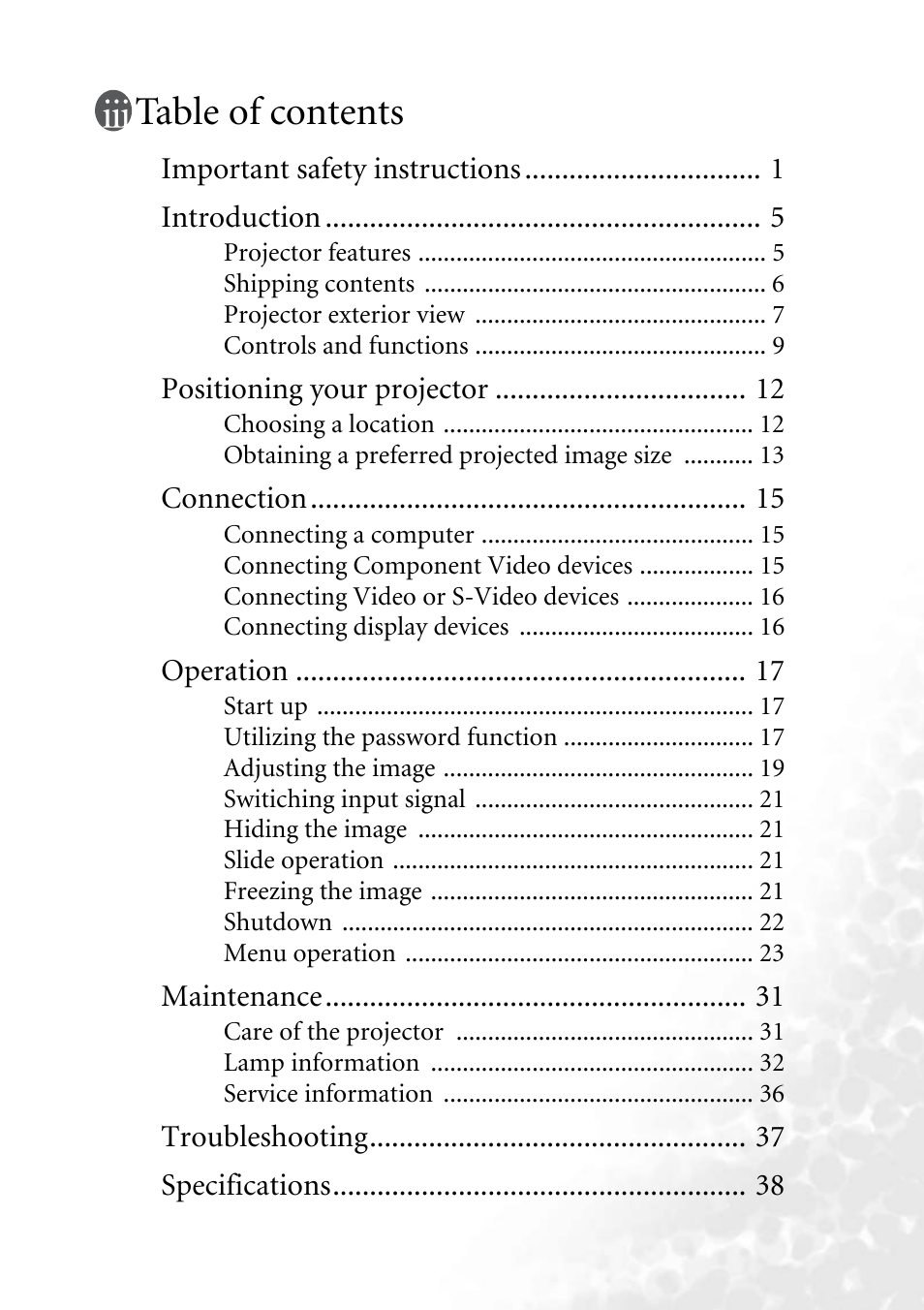 BenQ PB6240 User Manual | Page 3 / 46