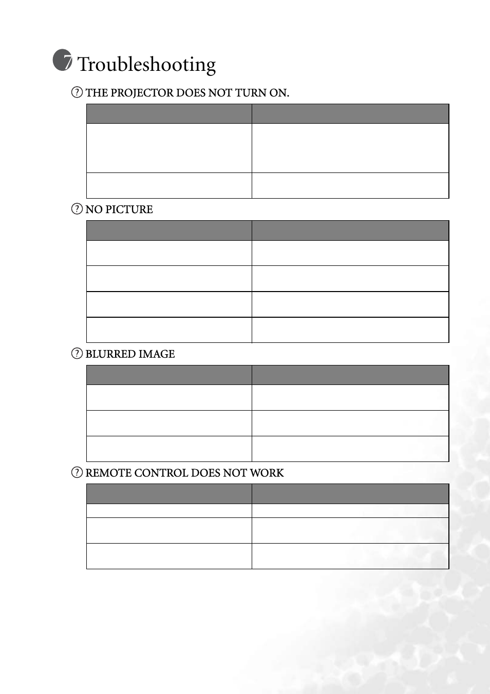 Troubleshooting | BenQ PB6240 User Manual | Page 41 / 46