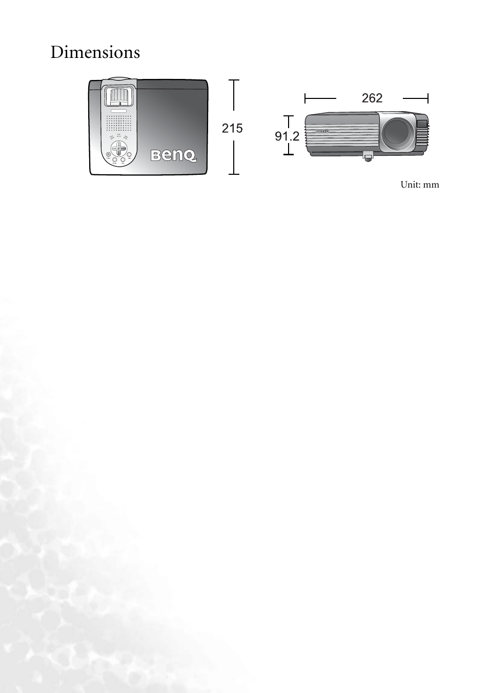 Dimensions | BenQ PB6240 User Manual | Page 44 / 46