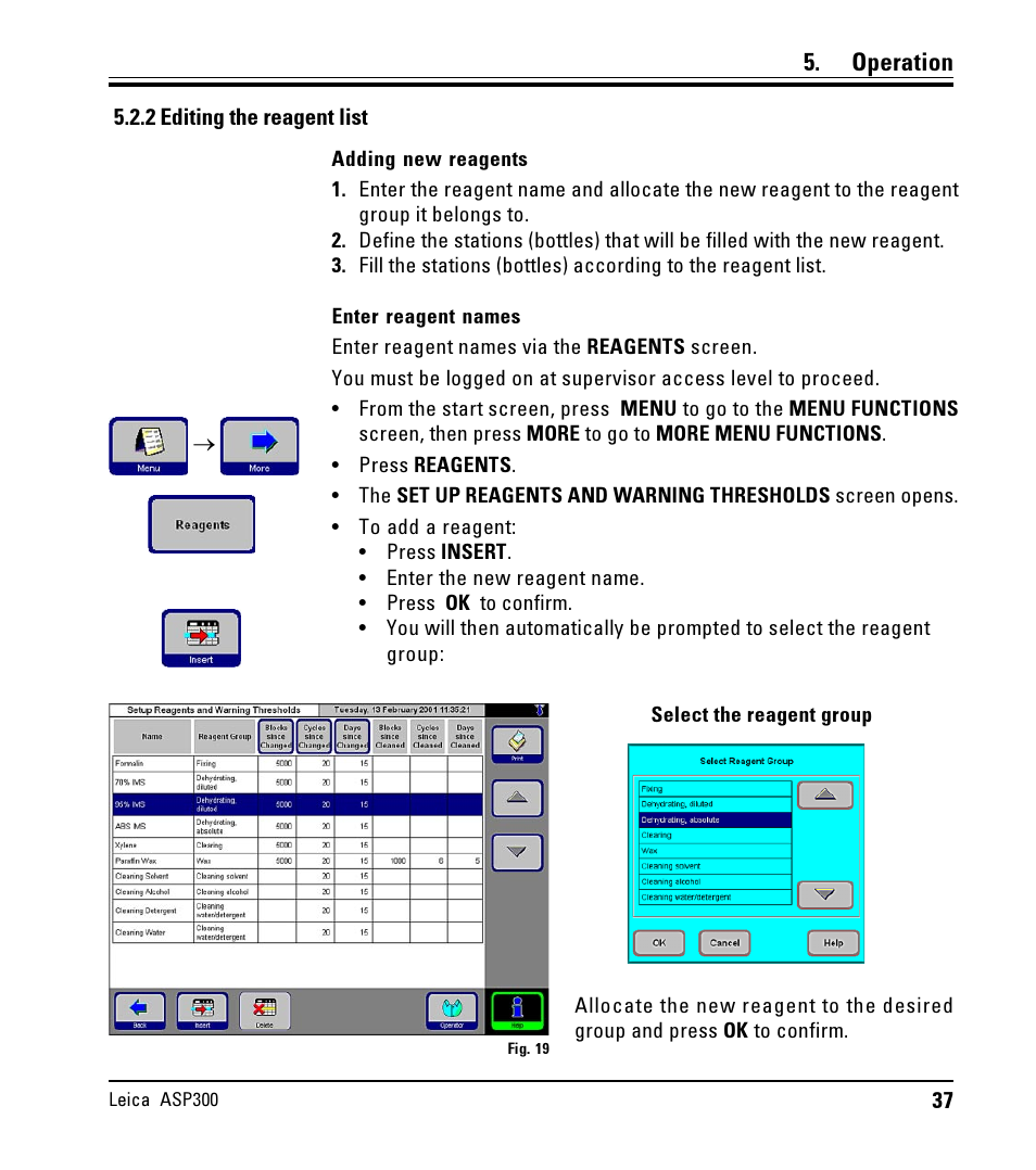 2 editing the reagent list, Editing the reagent list, Operation | Leica Biosystems ASP300 User Manual | Page 37 / 70