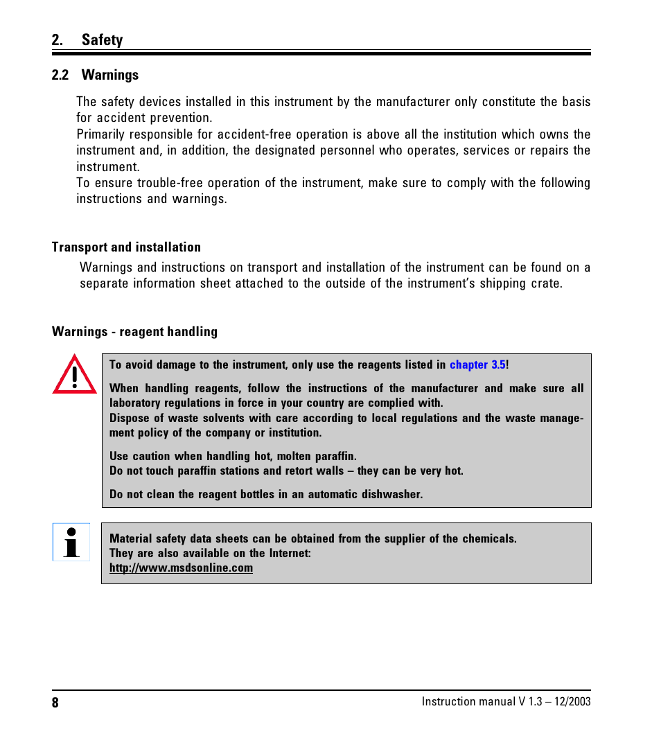 2 warnings, Warnings, Safety | Leica Biosystems ASP300 User Manual | Page 8 / 70