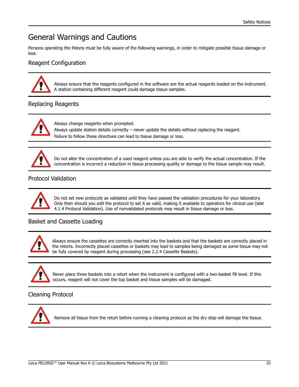General warnings and cautions | Leica Biosystems PELORIS_PELORIS II User Manual | Page 10 / 160