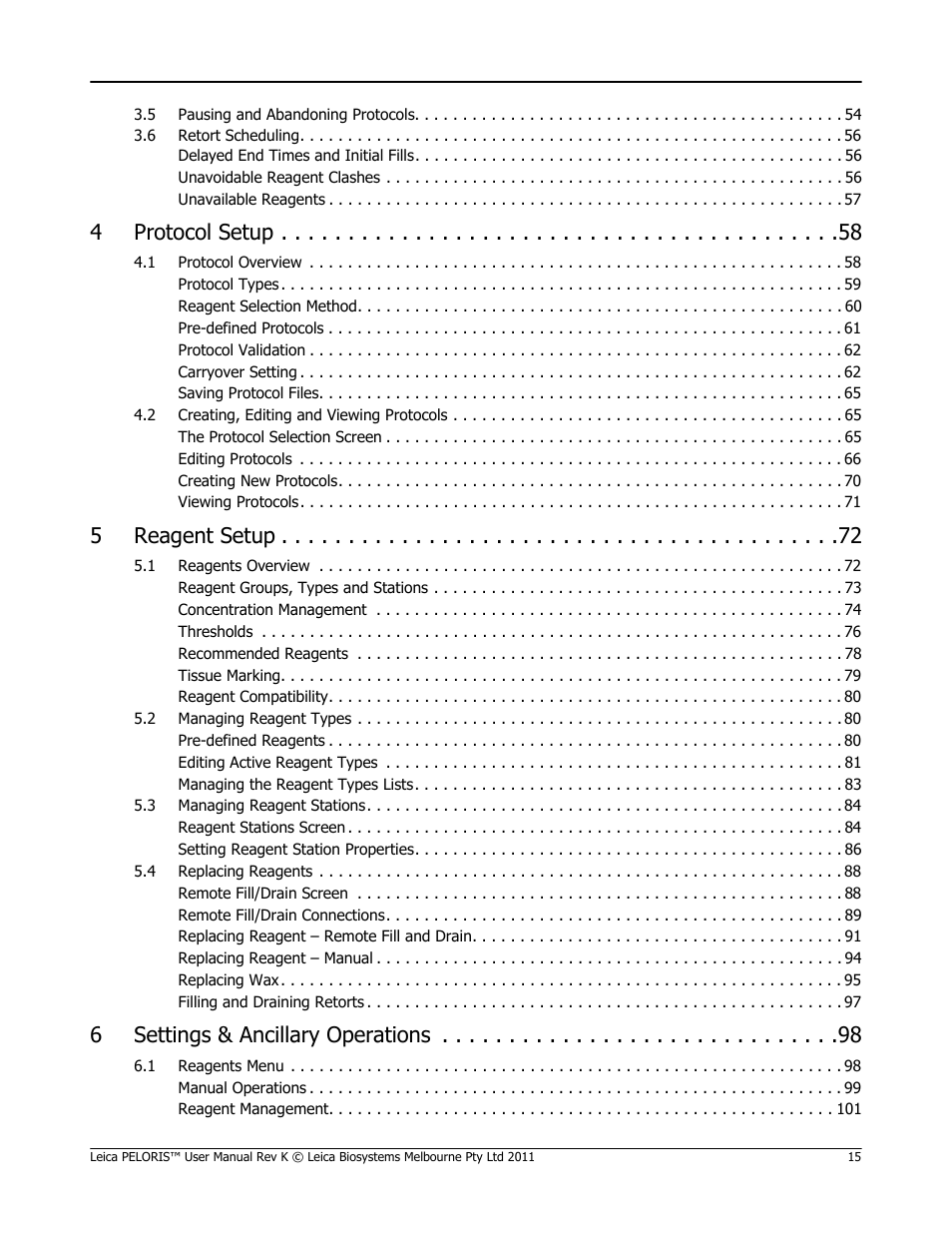 4protocol setup, 5reagent setup, 6settings & ancillary operations | Leica Biosystems PELORIS_PELORIS II User Manual | Page 15 / 160