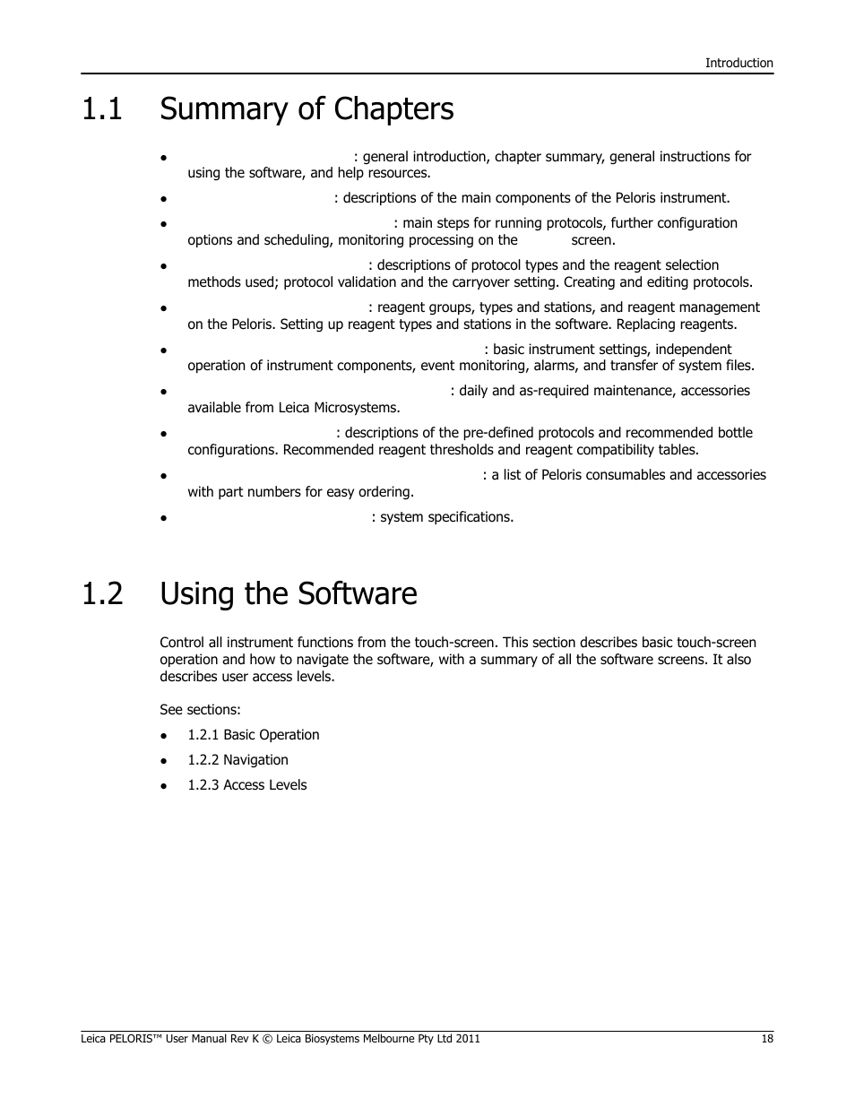 1 summary of chapters, 2 using the software, Summary of chapters | Using the software | Leica Biosystems PELORIS_PELORIS II User Manual | Page 18 / 160