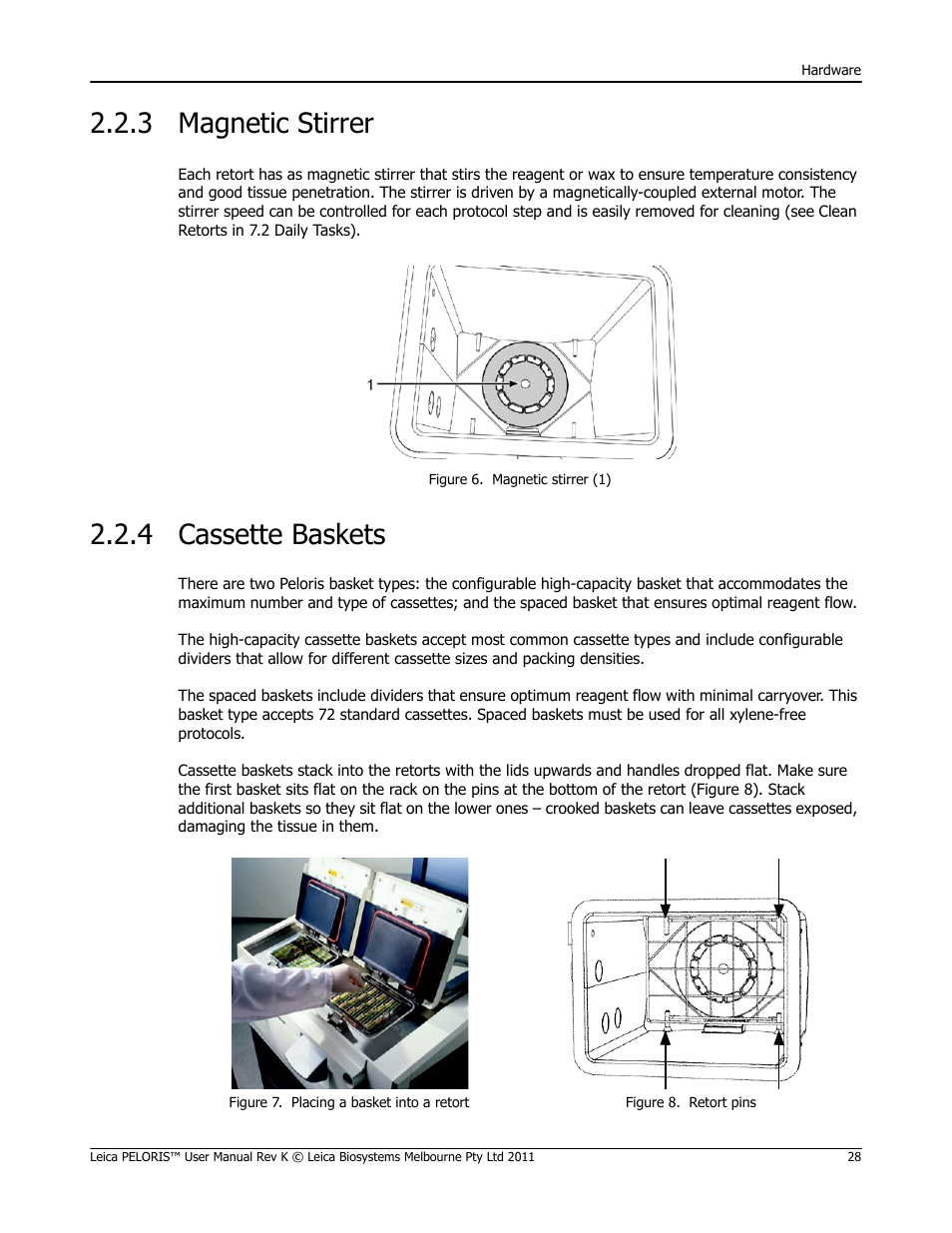 3 magnetic stirrer, 4 cassette baskets, Magnetic stirrer cassette baskets | Leica Biosystems PELORIS_PELORIS II User Manual | Page 28 / 160