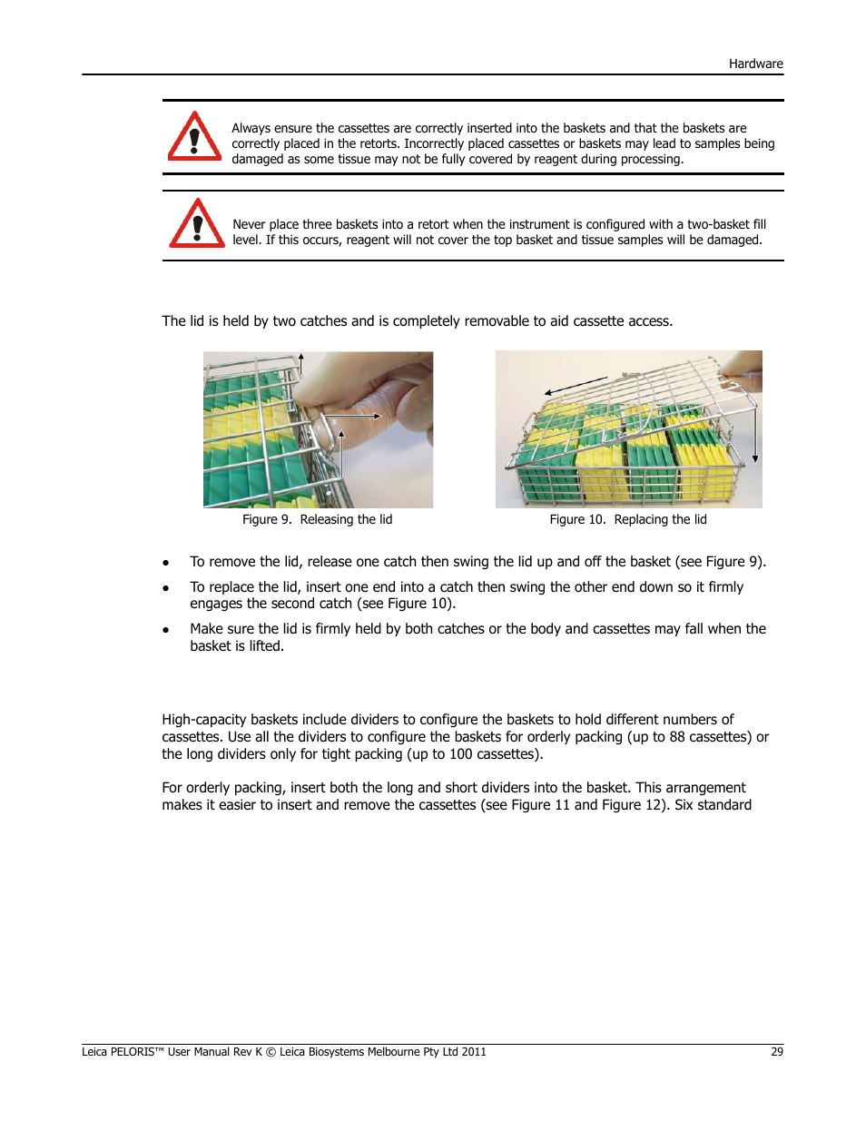Opening and closing cassette baskets, High-capacity baskets | Leica Biosystems PELORIS_PELORIS II User Manual | Page 29 / 160