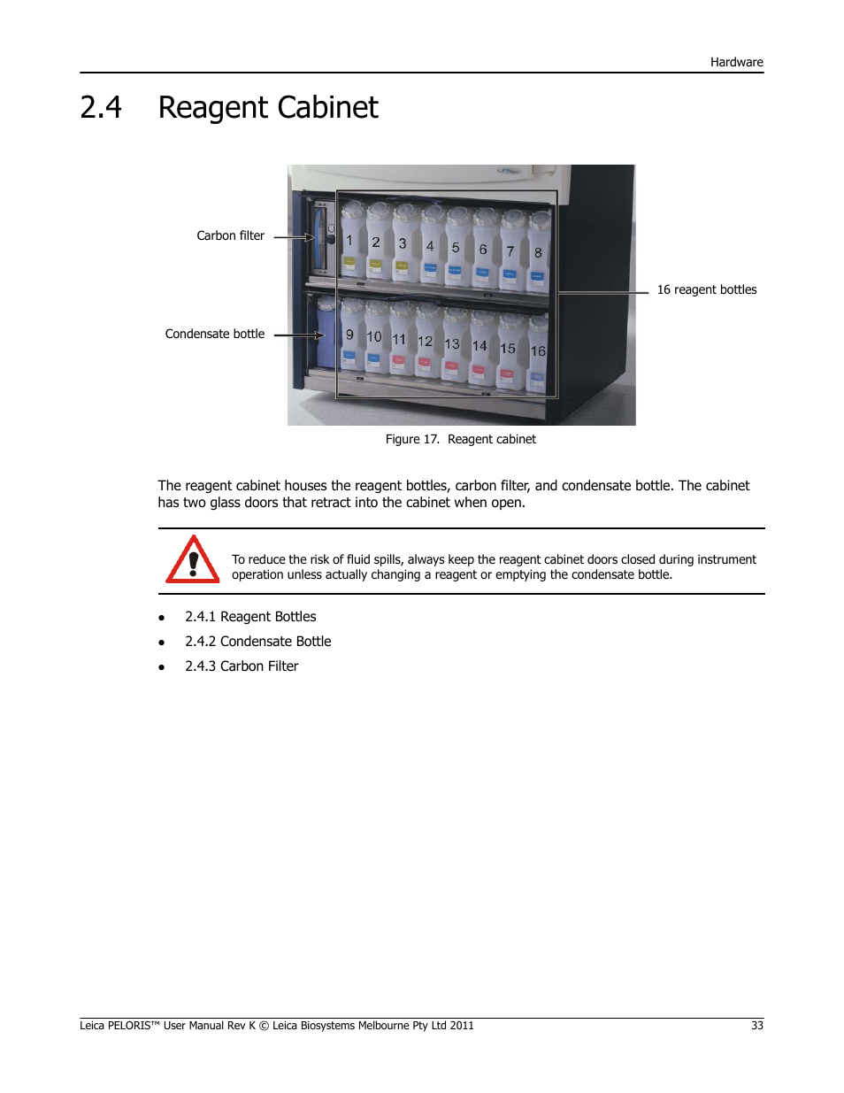 4 reagent cabinet, Reagent cabinet | Leica Biosystems PELORIS_PELORIS II User Manual | Page 33 / 160