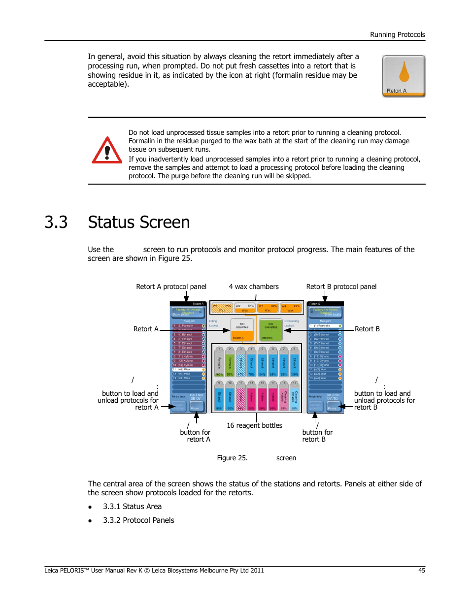 3 status screen, Status screen | Leica Biosystems PELORIS_PELORIS II User Manual | Page 45 / 160