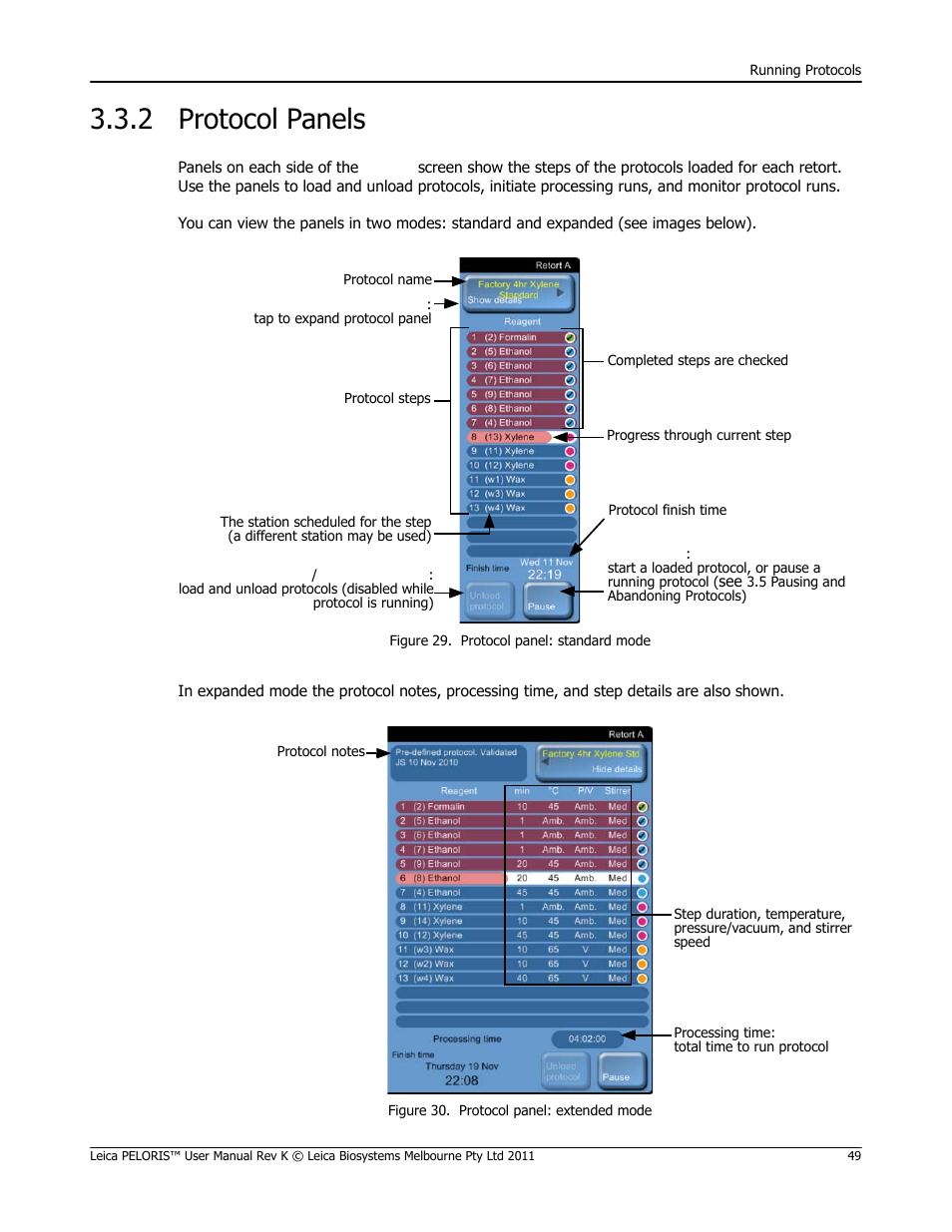 2 protocol panels, Protocol panels | Leica Biosystems PELORIS_PELORIS II User Manual | Page 49 / 160
