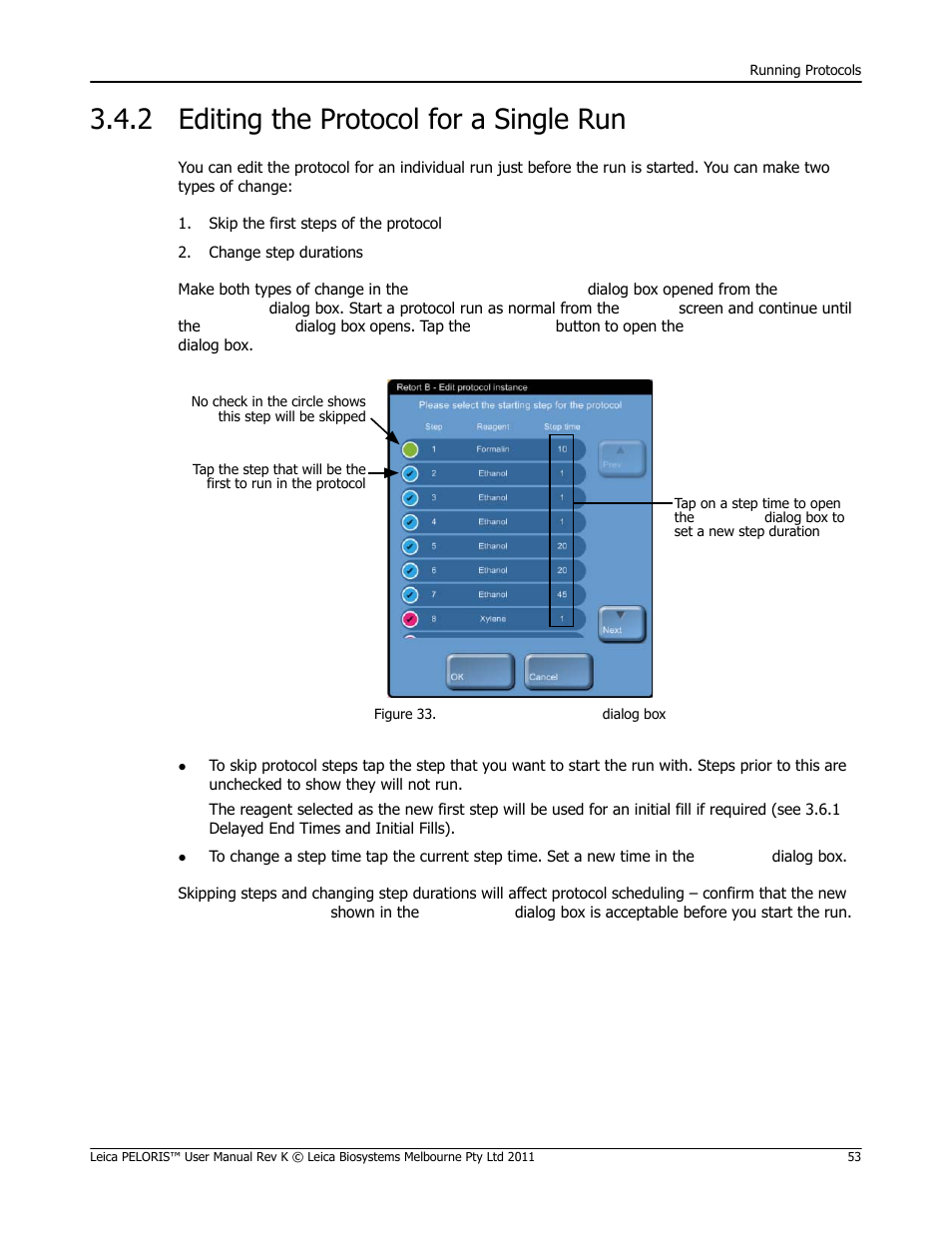 2 editing the protocol for a single run, Editing the protocol for a single run, Editing the protocol for a | Single run) | Leica Biosystems PELORIS_PELORIS II User Manual | Page 53 / 160