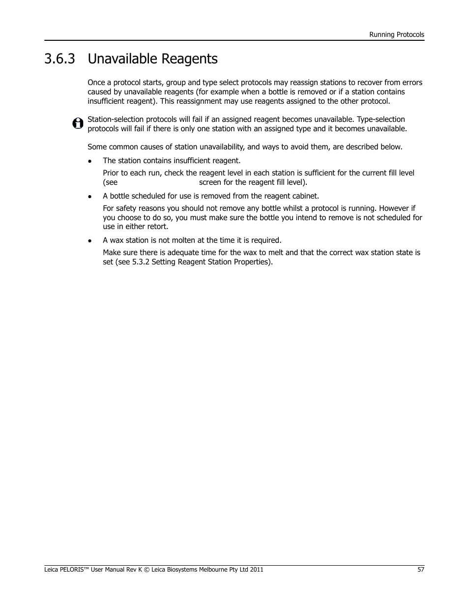 3 unavailable reagents, Unavailable reagents, Ilable. 3.6.3 unavailable reagents describes the | Leica Biosystems PELORIS_PELORIS II User Manual | Page 57 / 160