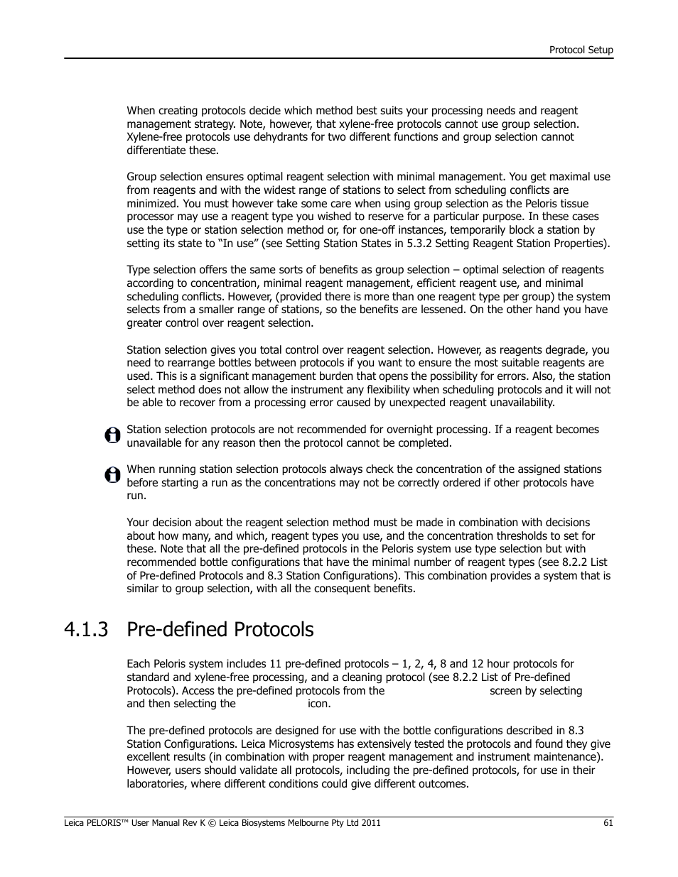 3 pre-defined protocols, Pre-defined protocols | Leica Biosystems PELORIS_PELORIS II User Manual | Page 61 / 160