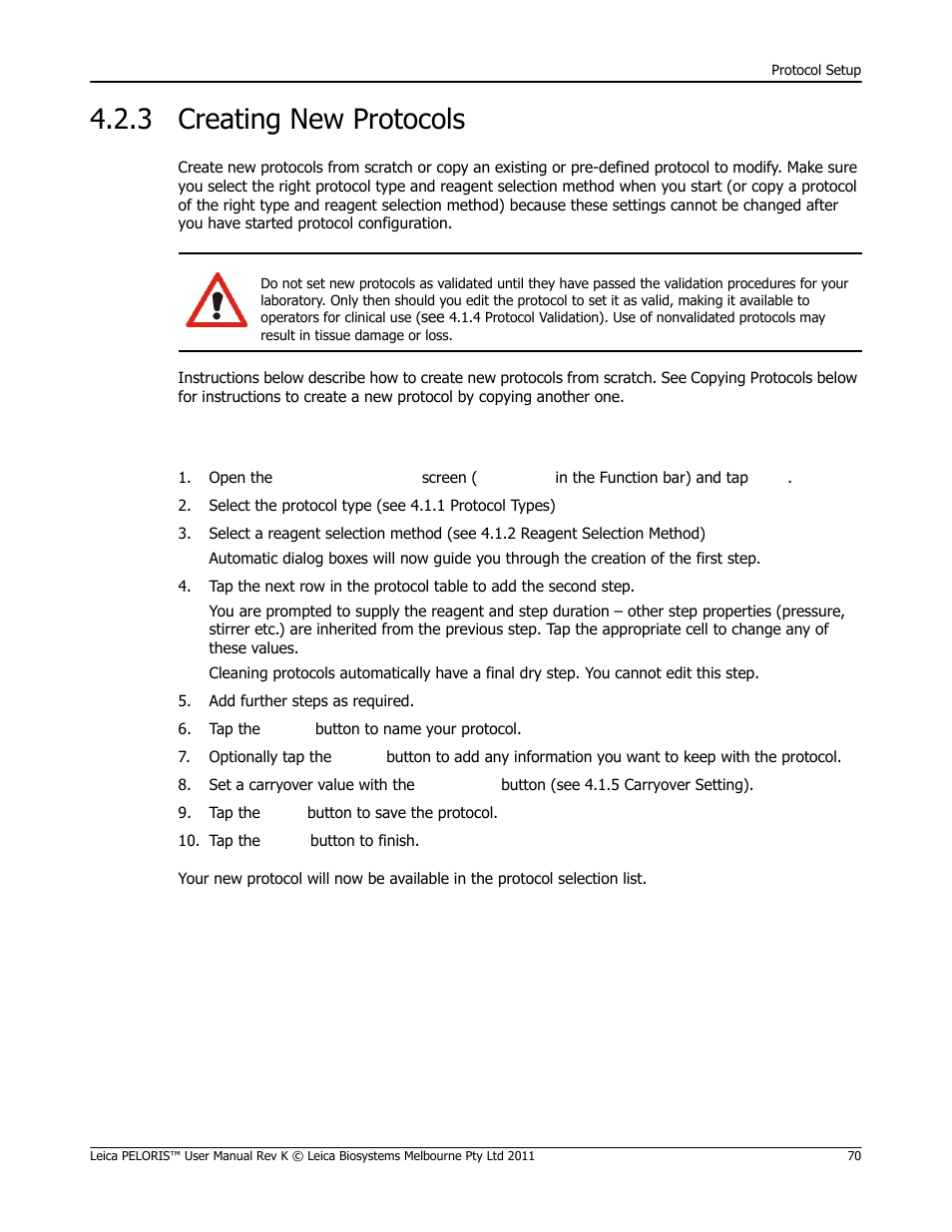 3 creating new protocols, Creating new protocols | Leica Biosystems PELORIS_PELORIS II User Manual | Page 70 / 160