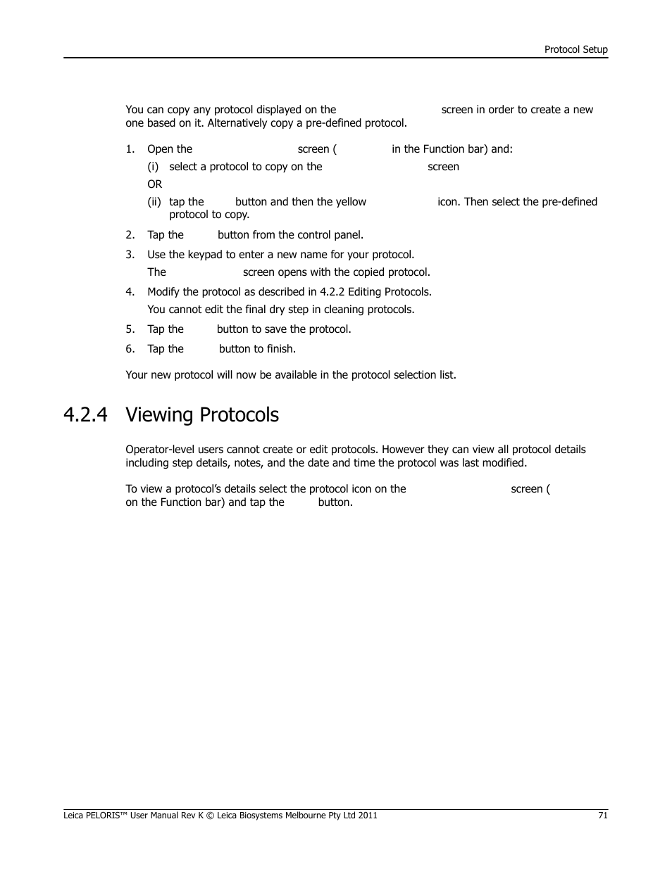 4 viewing protocols, Viewing protocols, E copying protocols | Leica Biosystems PELORIS_PELORIS II User Manual | Page 71 / 160