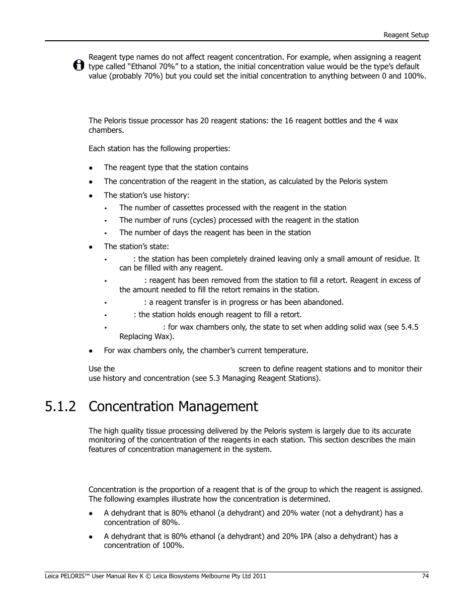 2 concentration management, Concentration management, Stations | Concentration in the peloris system | Leica Biosystems PELORIS_PELORIS II User Manual | Page 74 / 160