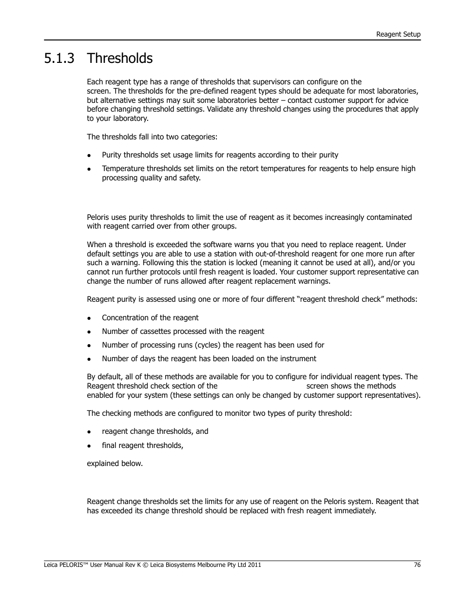 3 thresholds, Thresholds, Purity thresholds | Leica Biosystems PELORIS_PELORIS II User Manual | Page 76 / 160