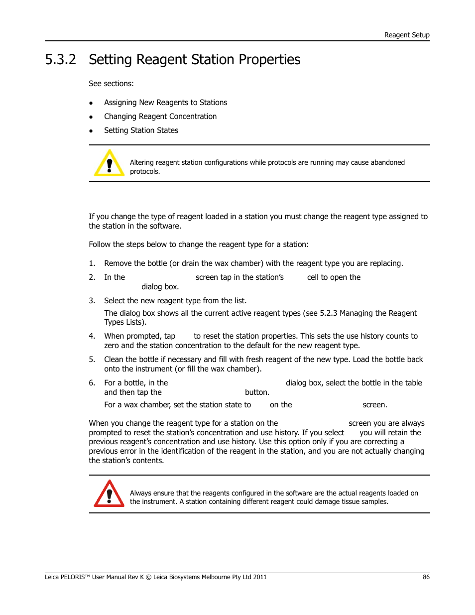 2 setting reagent station properties, Setting reagent station properties, In 5.3.2 setting reagent station properties | Leica Biosystems PELORIS_PELORIS II User Manual | Page 86 / 160