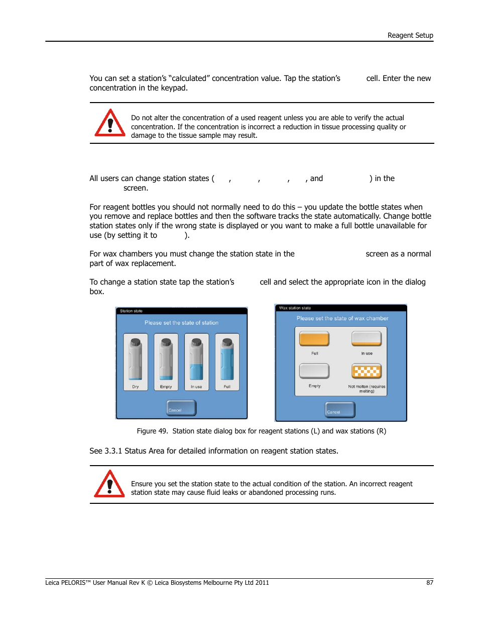 N use” (see setting station states, Changing reagent concentration, Setting station states | Leica Biosystems PELORIS_PELORIS II User Manual | Page 87 / 160