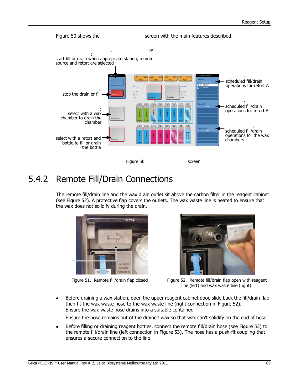 2 remote fill/drain connections, Remote fill/drain connections | Leica Biosystems PELORIS_PELORIS II User Manual | Page 89 / 160