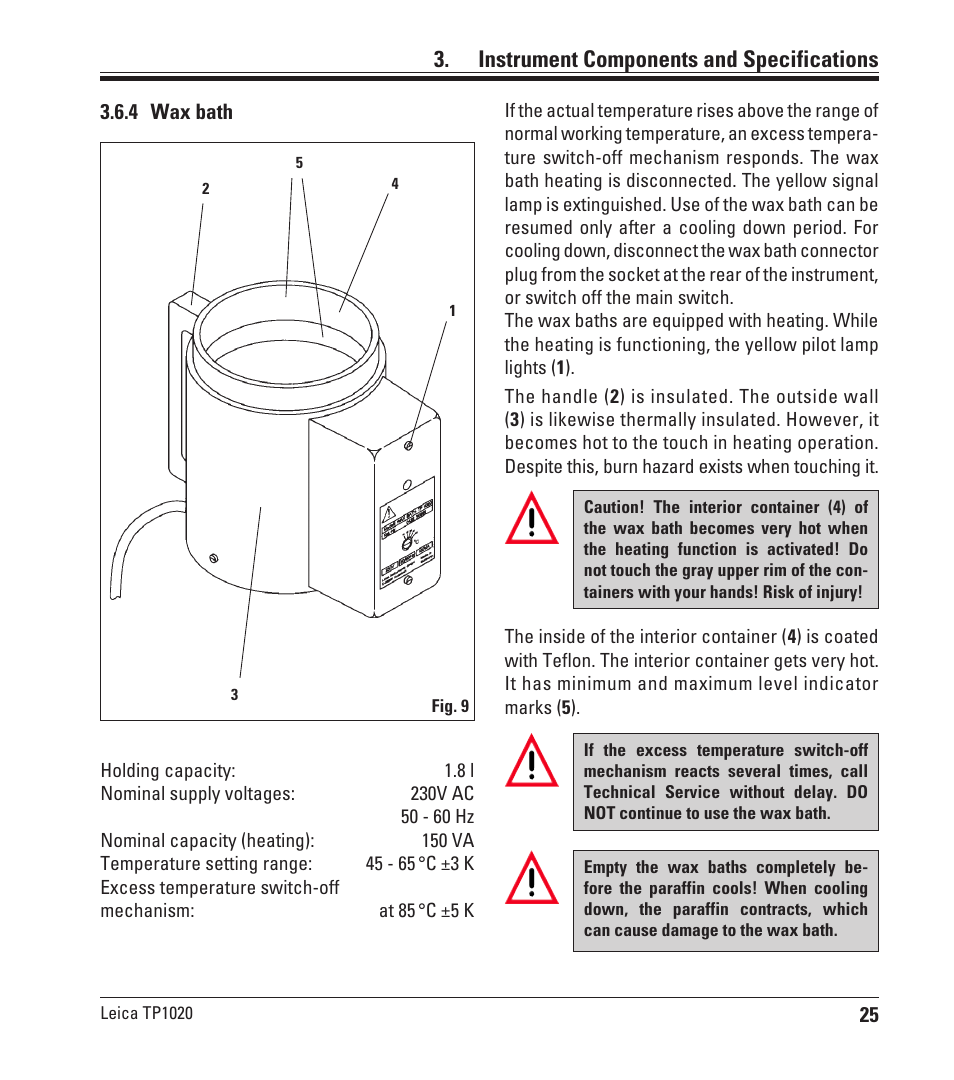 4 wax bath, Instrument components and specifications | Leica Biosystems TP1020 User Manual | Page 25 / 102